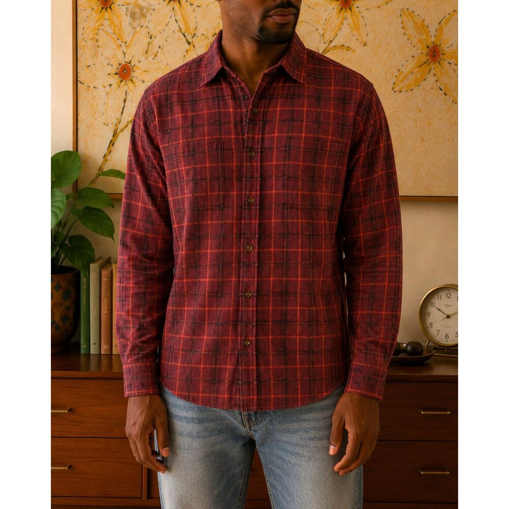 Woolrich Men Dary Mulberry Plaid Button Up Flannel Shirt Size XL Lumberjack
